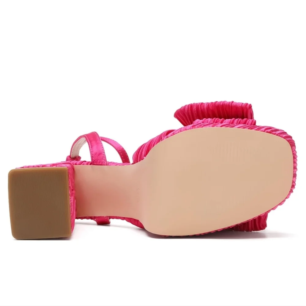 Hot Pink Ankle Strap Chunky High Heels Platform Prom Party Dress Shoes 9